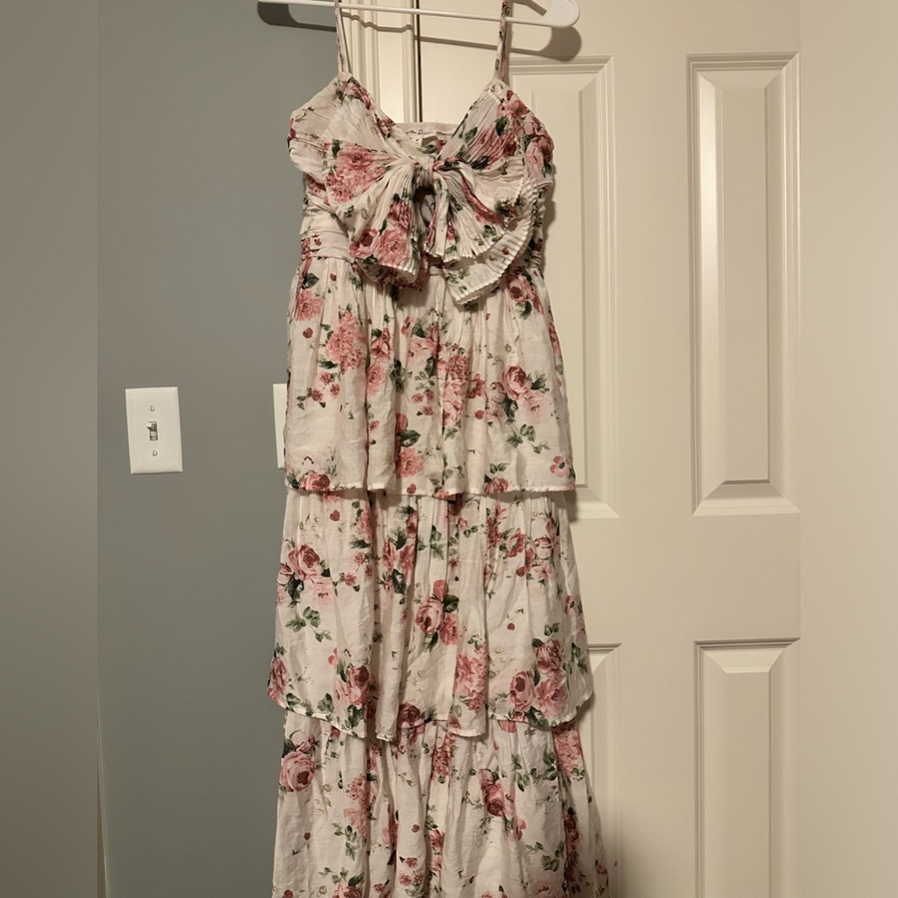 Love shack fancy maxi look alike multi tier floral ruffle dress with bow